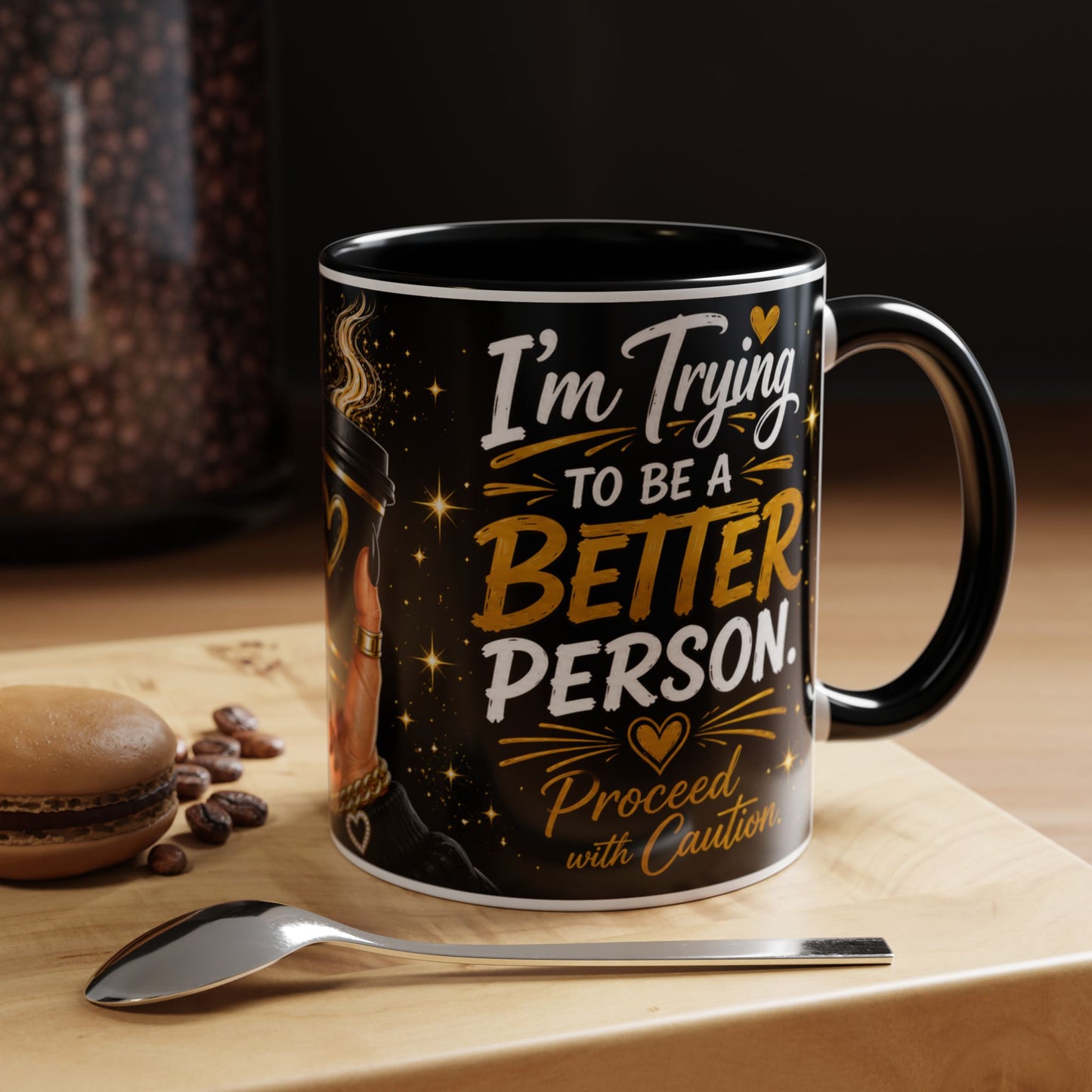 Don't Play With Me This Morning Coffee Mug – My Coffee Is Working Overtime – Funny Black & Gold Accent Mug (11oz/15oz)
